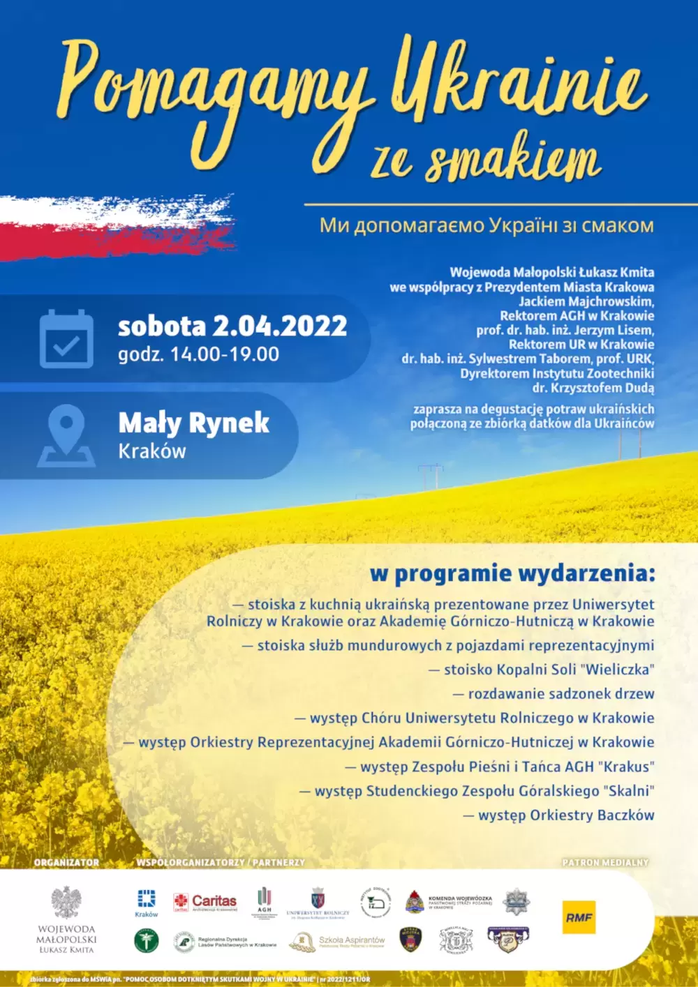 Uniwersytet Rolniczy współorganizatorem wydarzenia - Pomagamy Ukrainie ze Smakiem 